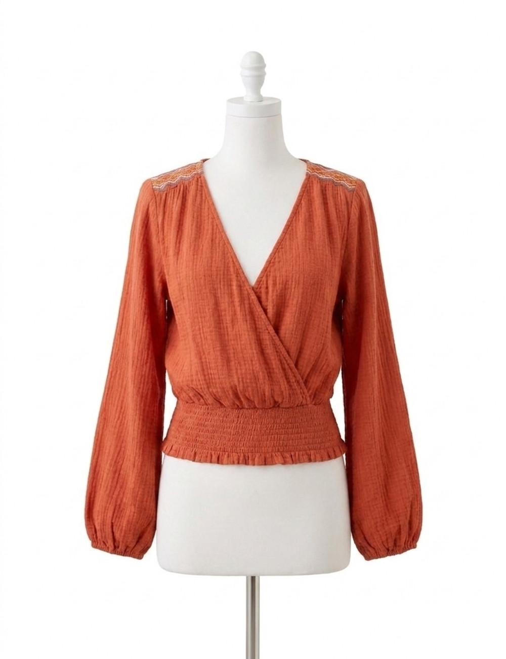 NEW HEM & THREAD embroidered top in rust